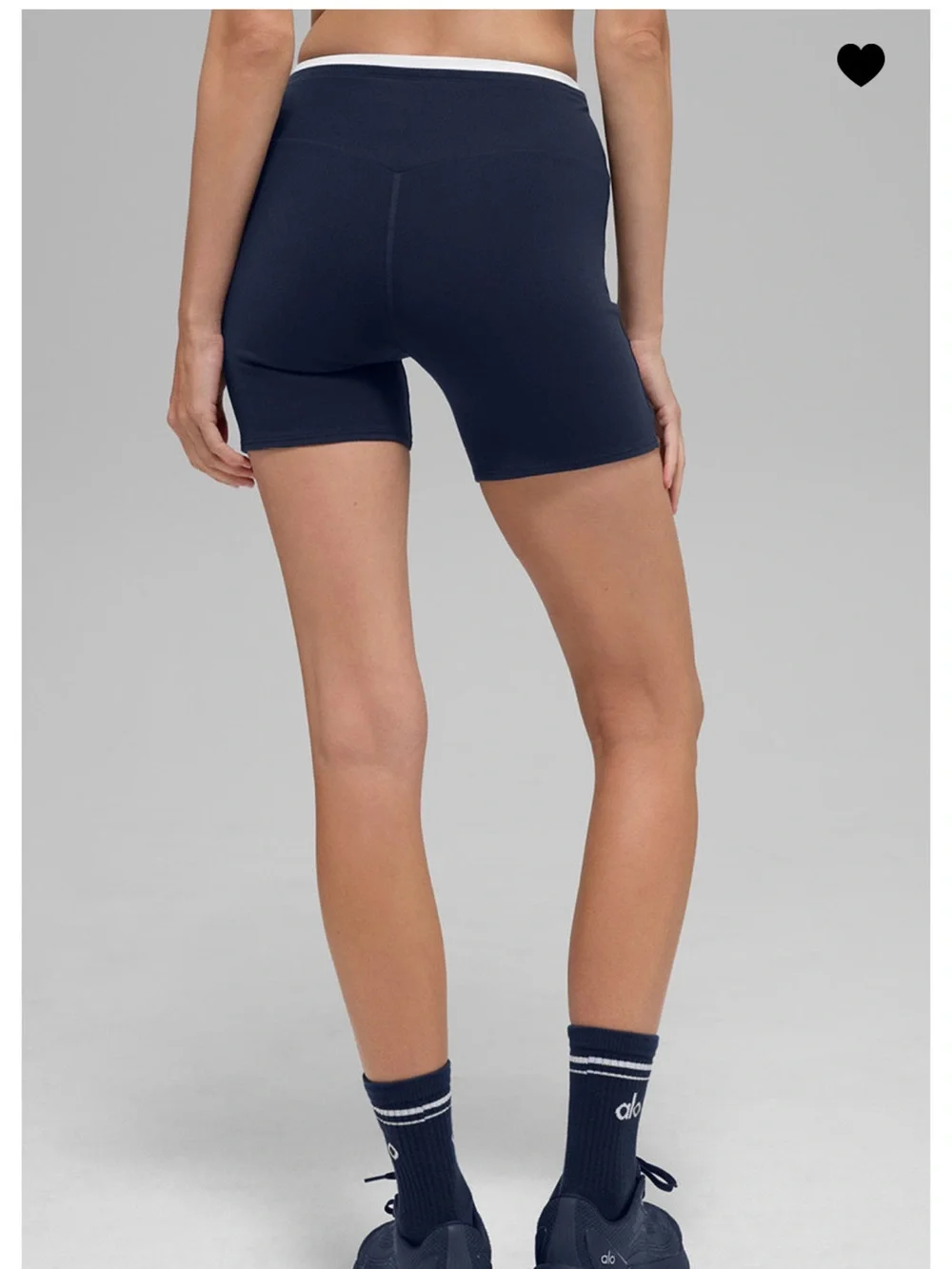 ALO Yoga Navy Bike Shorts with White Waistband